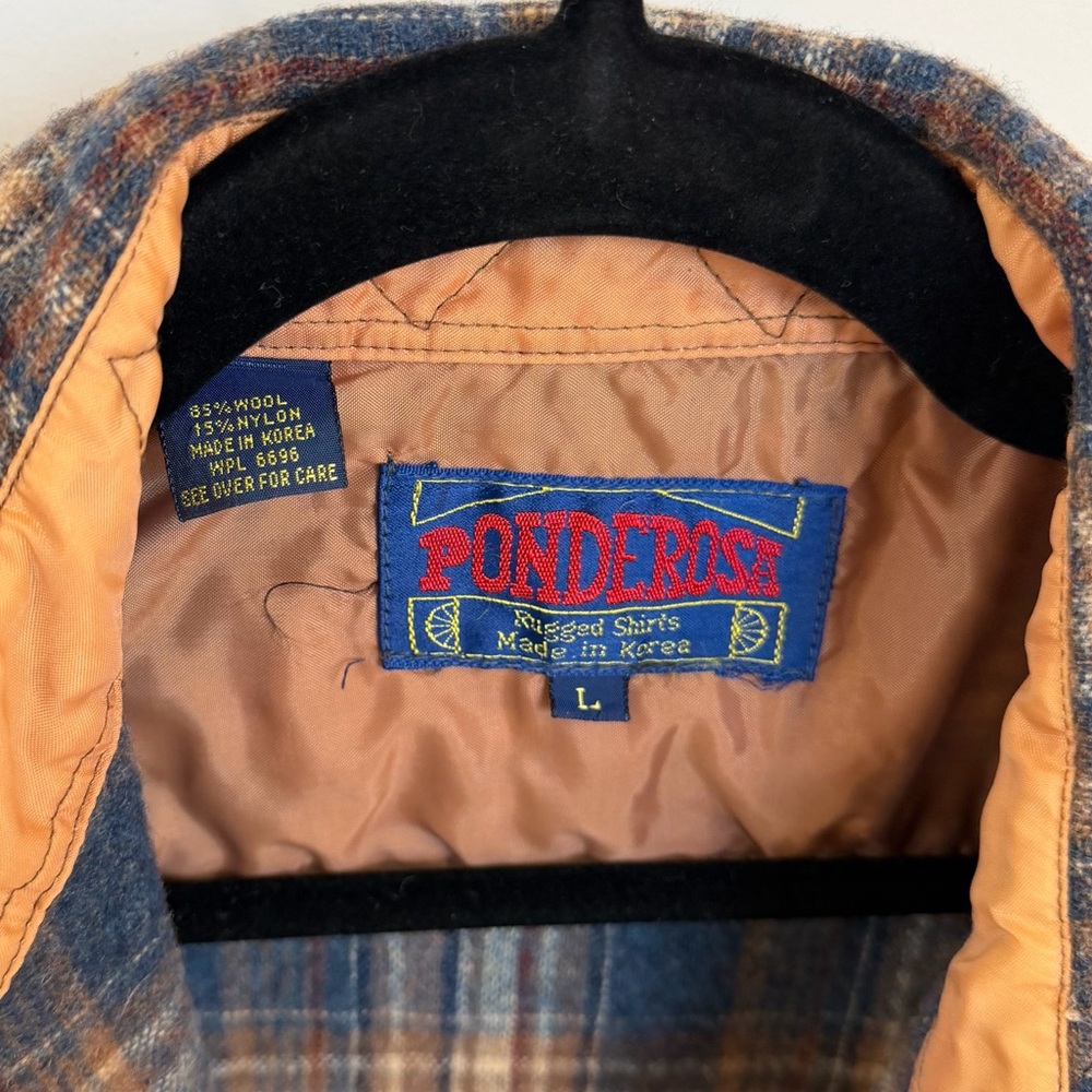 Ponderosa Men’s Vintage Wool Plaid Blue Brown Button Down Shirt Flannel. Large. - Picture 2 of 4